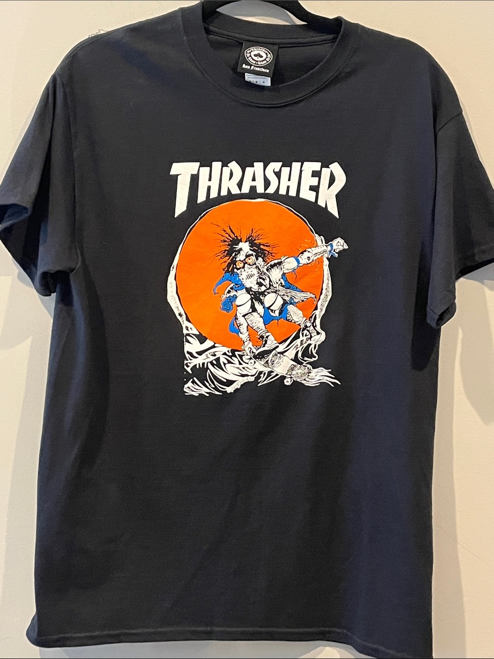 Thrasher Magazine Pushead Skate Outlaw Logo Skateboard T Shirt Black Size Medium